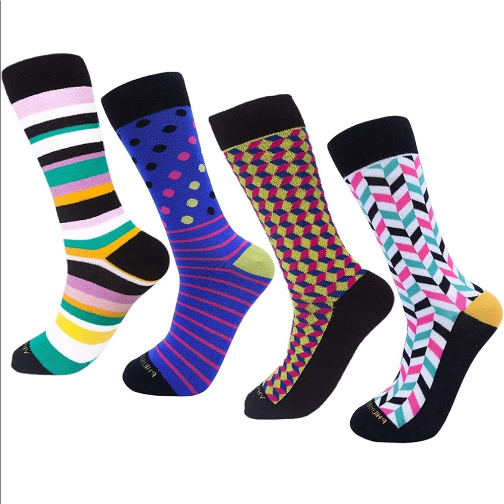 Cool mens socks fun colorful prints four pairs